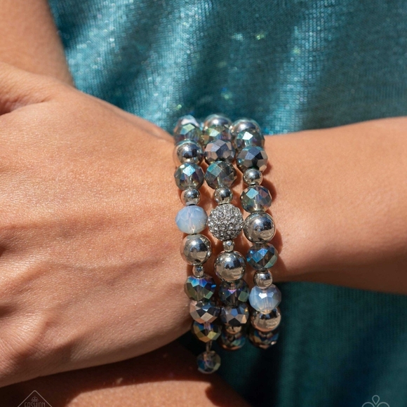 Paparazzi Silver Blue Multi-Strand Bracelet Ignited Independence Wrap Jewelry - Picture 2 of 2